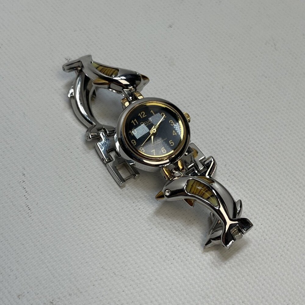 VTG Y2K Acuet Japan Quartz Water Resistant Dolphin Bracelet Retro Art Deco Read